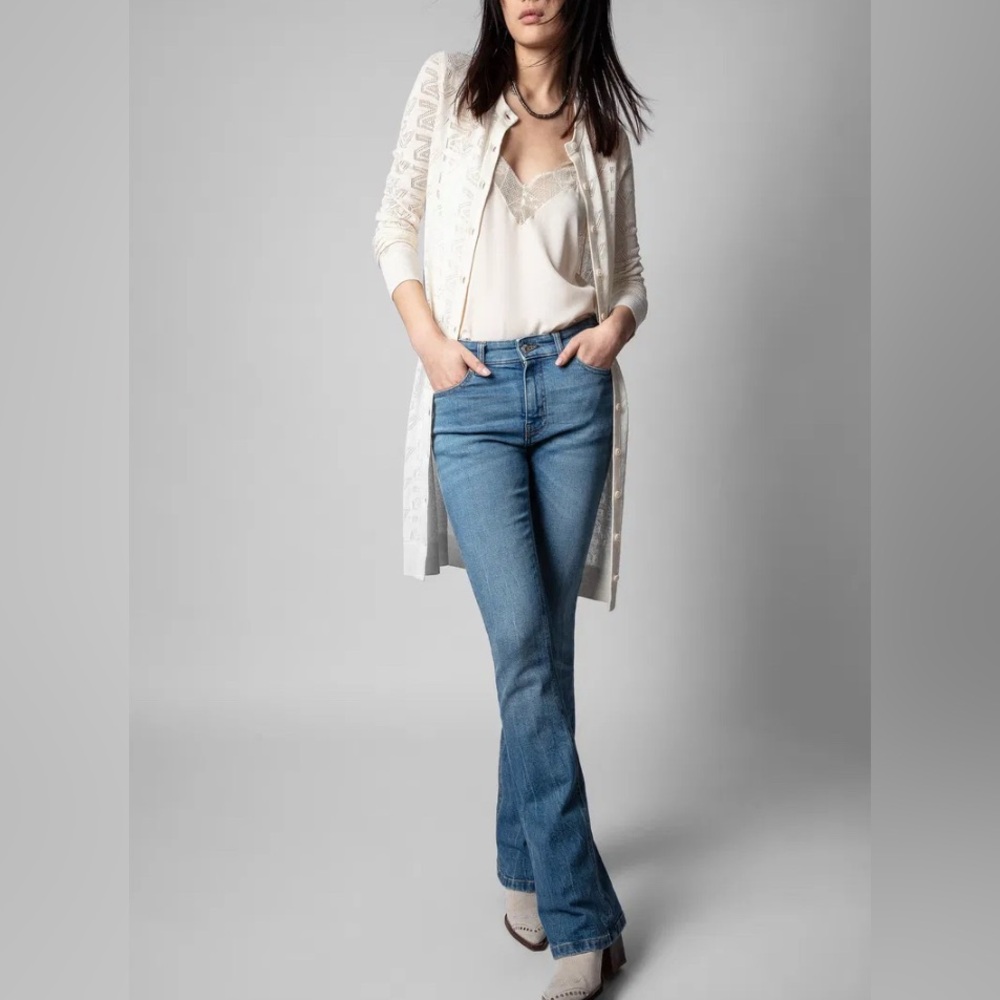 Zadig & Voltaire Monogram Knit Nila Open Front Long Sleeve Cardigan - Picture 3 of 15